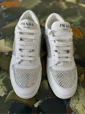 Brand new Prada White Downtown Crystal-Studded Women's Sneakers Sz IT 40 (US 10)